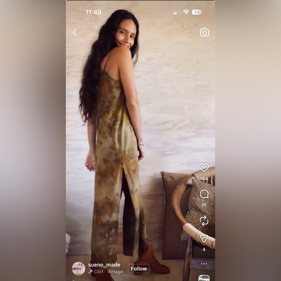 Sueño Made Silk Noil Brown Tie-Dye Slip Dress - Picture 3 of 8